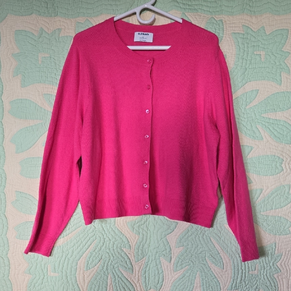Old Navy Pink Cardigan Sweater Classic Crew Neck